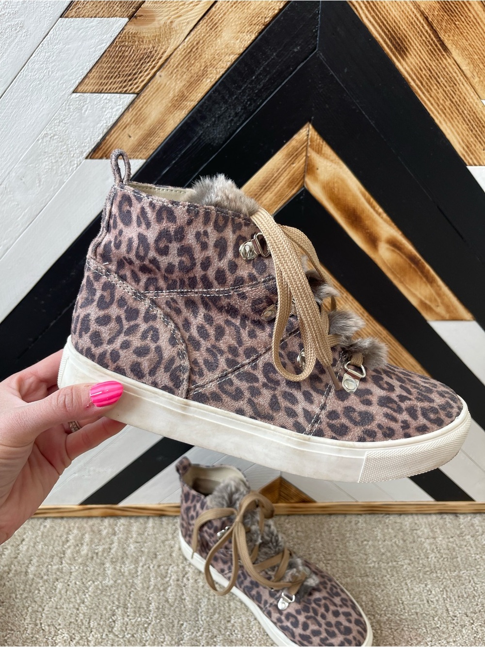 Gypsy Jazz Leopard Print Fur-Trim High-Top Sneakers - Brown/Tan